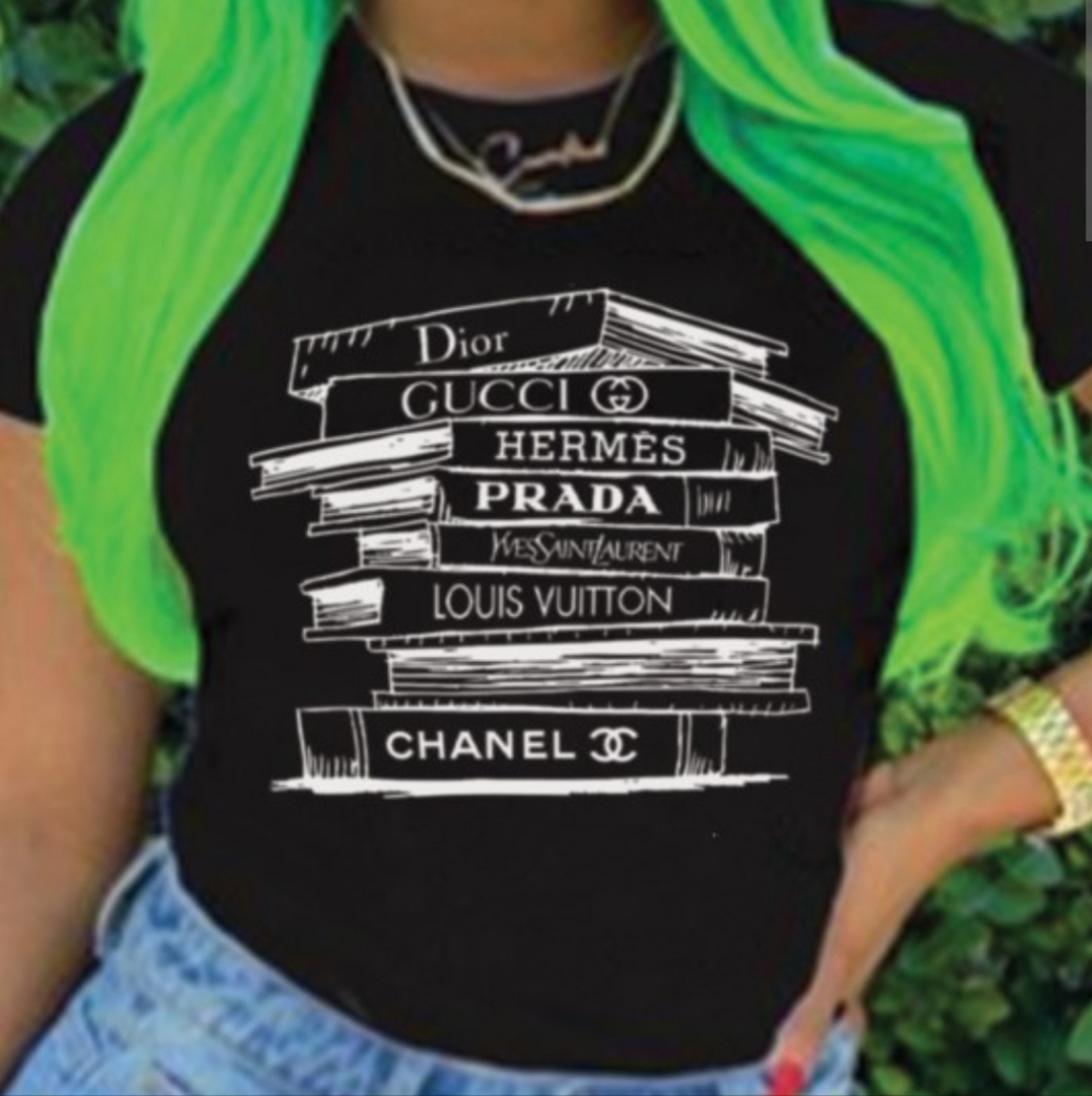 Designer Books Tee  S-XL Black and White
